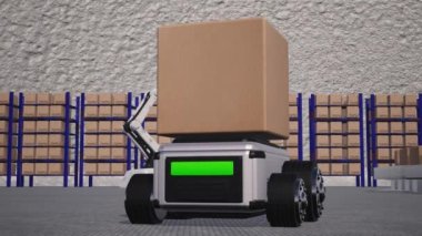 Car Robot transports truck Box with AI interface Object for manufacturing industry technology Product export and import of future Robot cyber in the warehouse by Arm mechanical future technology