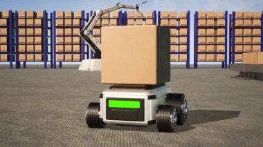 Car Robot transports truck Box with AI interface Object for manufacturing industry technology Product export and import of future Robot cyber in the warehouse by Arm mechanical future technology