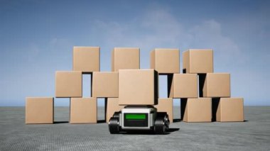 Car Robot transports truck Box with AI interface Object for manufacturing industry technology Product export and import of future Robot cyber in the warehouse by Arm mechanical future technology