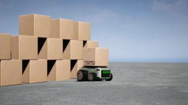 Car Robot transports truck Box with AI interface Object for manufacturing industry technology Product export and import of future Robot cyber in the warehouse by Arm mechanical future technology