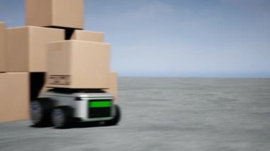 Car Robot transports truck Box with AI interface Object for manufacturing industry technology Product export and import of future Robot cyber in the warehouse by Arm mechanical future technology