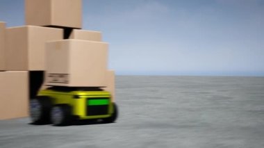 Car Robot transports truck Box with AI interface Object for manufacturing industry technology Product export and import of future Robot cyber in the warehouse by Arm mechanical future technology