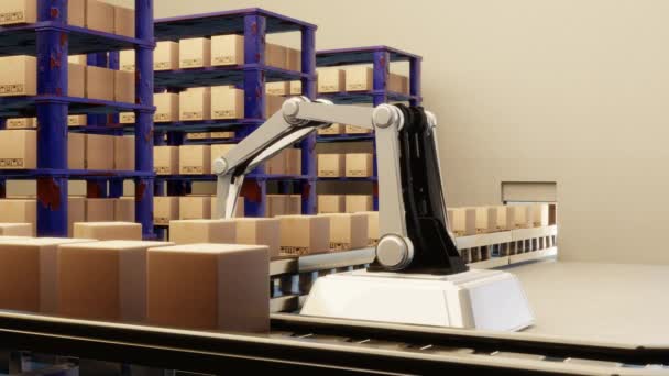 Arm Robot Fabricação Box Produto Objeto Para Tecnologia Indústria Fabricação — Vídeo de Stock