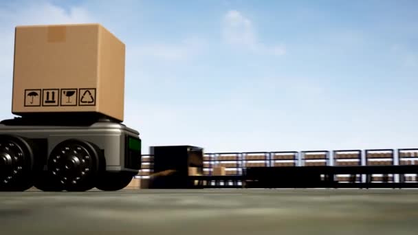 Car Robot Transports Truck Box Interface Object Manufacturing Industry Technology — 图库视频影像