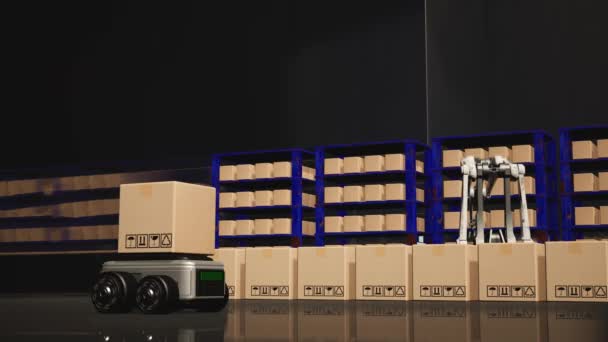 Car Robot Transports Truck Box Interface Object Manufacturing Industry Technology — стокове відео