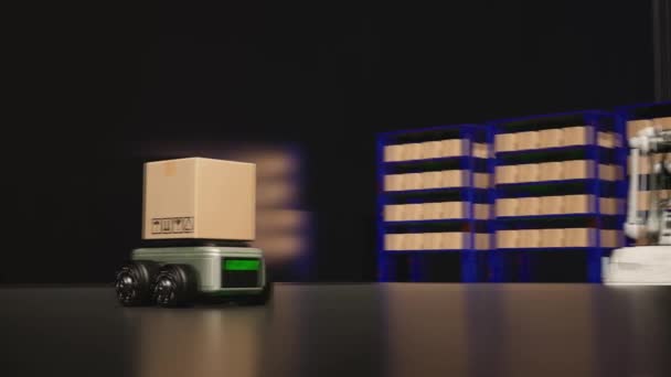Car Robot Transports Truck Box Interface Object Manufacturing Industry Technology — Stockvideo