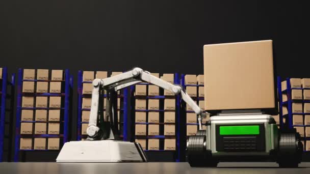 Car Robot Transports Truck Box Interface Object Manufacturing Industry Technology — Stockvideo