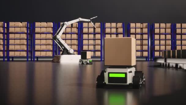 Car Robot Transports Truck Box Interface Object Manufacturing Industry Technology — Wideo stockowe