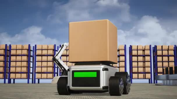Car Robot Transports Truck Box Interface Object Manufacturing Industry Technology — Stok video