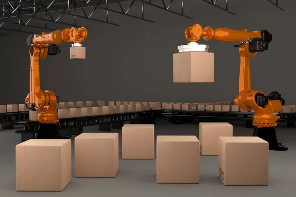 Arm Robot Manufacture Box Product Object Manufacturing Industry Technology Product — Foto Stock