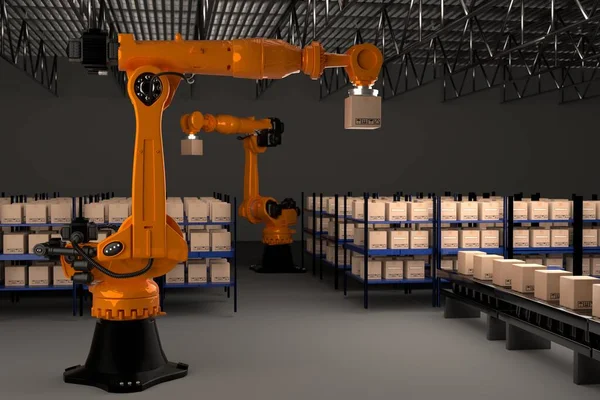 Arm Robot Manufacture Box Product Object Manufacturing Industry Technology Product — Φωτογραφία Αρχείου