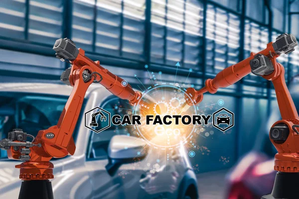 Teknik Bil Fabrik Transport Transport Arm Robot Tillverkning Bil Produkt — Stockfoto