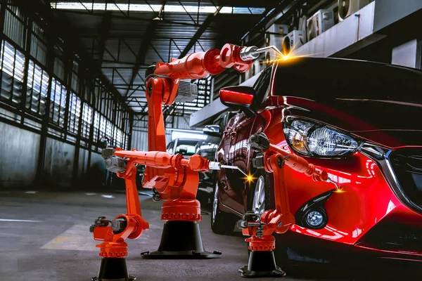 Serwis Samochodowy Robot Zbrojeniowy Produkcja Produktu Samochodowego Obiekt Produkcji Technologii — Zdjęcie stockowe