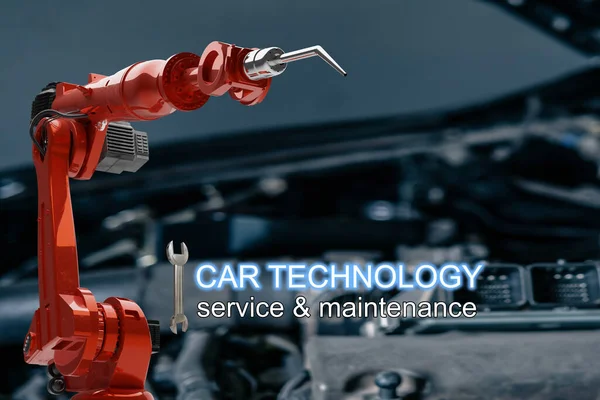 Arm Robot Worker Mechanic Car Station Oil Change Check Engine — Stock Photo, Image