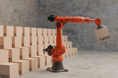 Robot kolu endüstriyel teknolojisi Arm Robot yapay zeka kutu ürünü imalat sanayi teknolojisi ihracat gelecekteki gıda kozmetik ürünleri depo mekanik gelecek.