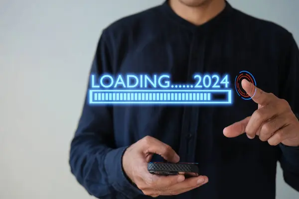 ハンドプッシュUiインターフェイス2024技術Arアプリケーション技術プラットフォームデバイスノートパソコンネットハブネットワーキングスクリーンディスプレイクリエイティブ12月開発ファイナンス未来の目標2024 ストック画像