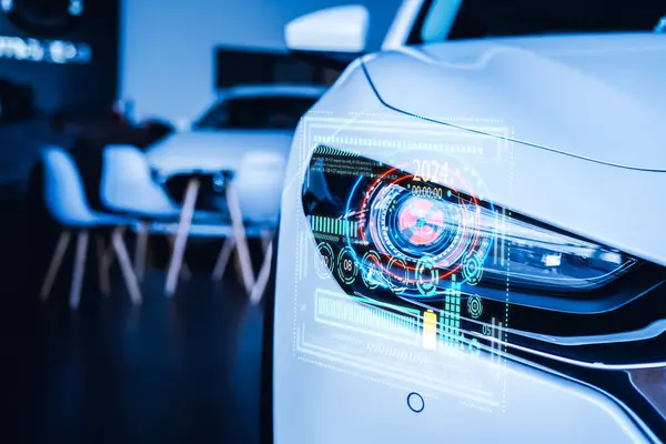 Ev車2024テクノロジーサービスメンテナンスバックグラウンド技術幸せな新年2024輸送自動車産業および自動車ビジネスのための新しい工場2024テクノロジーCo2Ev電気自動車 ロイヤリティフリーのストック写真