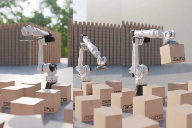 Robot kolu endüstriyel teknolojisi Arm Robot AI kutu ürünü imalat endüstrisi ihracat gelecekteki ürünleri gıda kozmetik ürünleri mekanik deposu