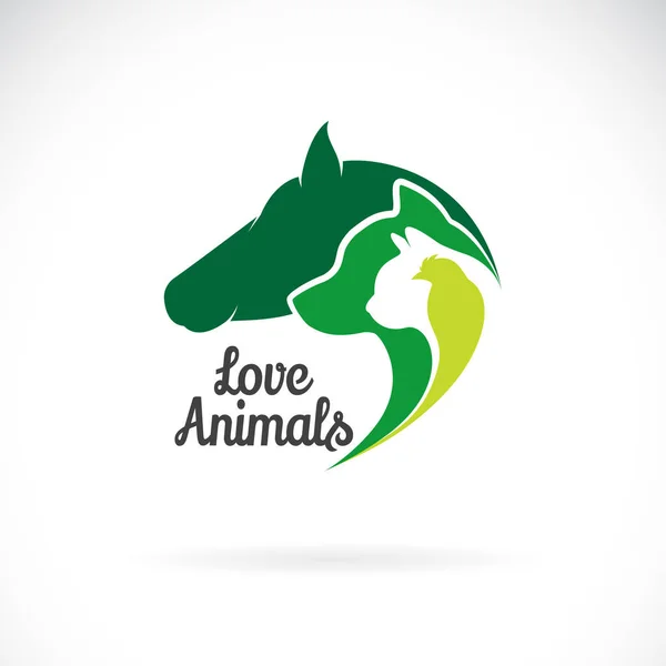 Vector Group Animals Dog Horse Cat Parrot Isolated White Background — Stock vektor