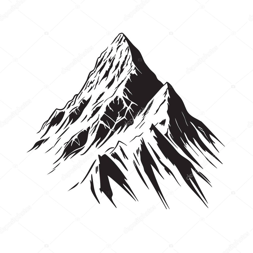 Majestic mount everest peak vector. Sharp lines, detailed ridges, imposing silhouette. Perfect for outdoor, adventure, or nature designs.