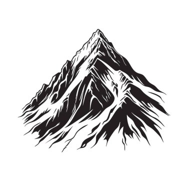Görkemli Everest Dağı zirvesi vektörü. Keskin çizgiler, ayrıntılı çıkıntılar, heybetli siluet. Açık hava, macera ya da doğa tasarımları için mükemmel..