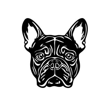 Beyaz arka planda Fransız bulldog kafasının illüstrasyon vektörü. Kolay düzenlenebilir katman. Evcil hayvan. Hayvanlar.