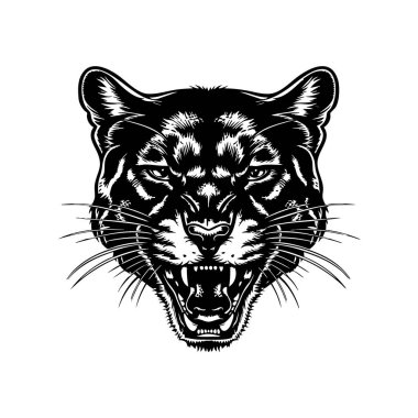 Leopar kafasının vektörü, siyah-beyaz vektör çizimi. Yoğun bakışlar, karmaşık noktalar, güçlü tasarım. Logolar, dövmeler, parmak izleri için ideal. Vahşi, zarif, büyüleyici. Vahşi Yaşam Hayvanları.