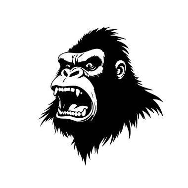 Vector of an angry gorilla head with an open mouth, showing sharp teeth. Perfect for logos, tattoos, and aggressive branding. Wildlife Animals. clipart