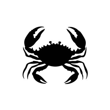 Beyaz arka planda izole edilmiş, detaylı pençeleri ve bacakları olan bir yengecin siyah ve beyaz vektör silueti. Deniz ürünleri, deniz ürünleri veya zodyak tasarımları için mükemmel..