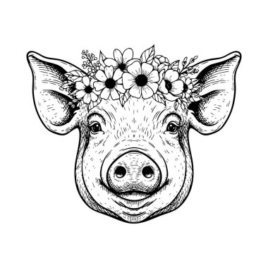 Büyüleyici bir taç takan sevimli domuzun taşıyıcısı. Garip çiftlik ve doğa temaları için mükemmel..