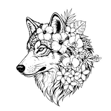 Asil kurt canlı bir çiçek tacıyla süslenmiş vahşi ruhu doğal güzellikle harmanlıyor. Vahşi Yaşam Hayvanları.