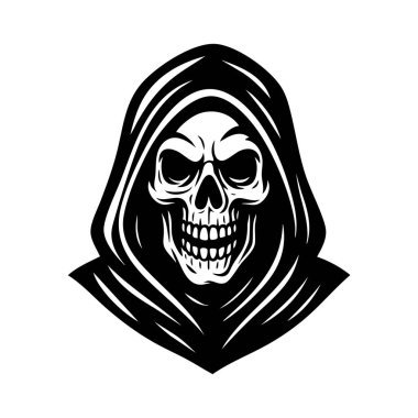 Tehditkar başlıklı kafatası vektör çizimi. Gotik, karanlık ve keskin temalar için mükemmel..