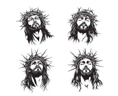 Hz. İsa 'nın başındaki dikenli tacı dramatik, siyah-beyaz bir eskiz stiliyle.
