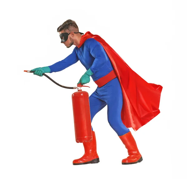Super Hero Holding Fire Extinguisher — Stock Photo, Image