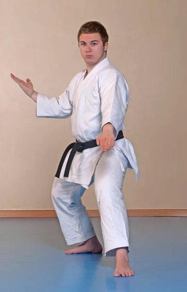 Bojová Umění Černý Pás Karate Mladý Muž Portrét — Stock fotografie