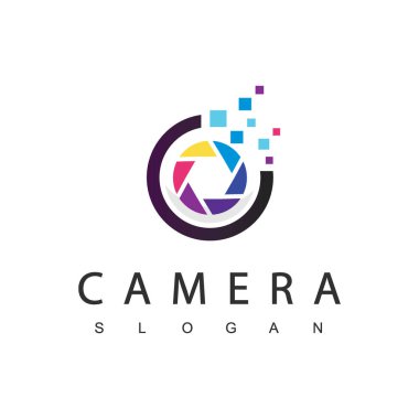 Fotoğraf Logosu Lens ve Piksel Simgesi Kullanıyor