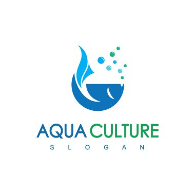 Blue Round Fish Logo Aqua Culture Icon Concept Isolated On White Background