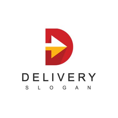 Teslimat Logosu Tasarım Şablonu. Hareket eden ok elementi ve D harfi logo tasarımı konsepti.