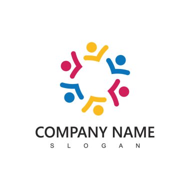 People Logo Şablonu, Yardım, Takım Çalışması ve Sosyal Medya Ağ Simgesi