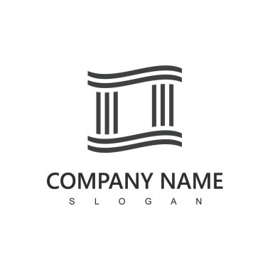 Adalet hukuku logosu tasarım şablonu. Sütun İllüstrasyonlu hukuk firması logosu