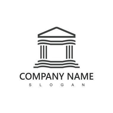 Adalet hukuku logosu tasarım şablonu. Sütun İllüstrasyonlu hukuk firması logosu