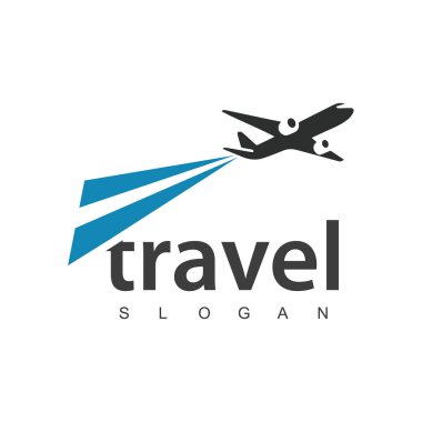 Tur ve seyahat logosu, uçan uçak çizimi
