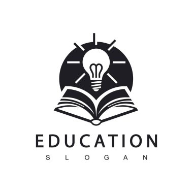 Kitap logosu vektörlü ampul. Akıllı Eğitim logo şablonu