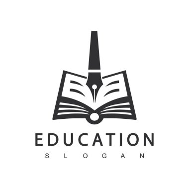 Kitap logosu vektörlü kalem. Eğitim logosu şablonu