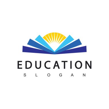 Eğitim logo şablonu. Kitap logosu vektörüyle Riskli Güneş.