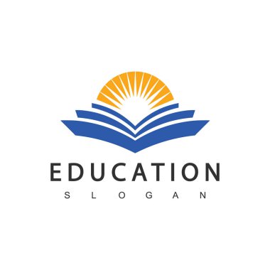 Eğitim logo şablonu. Kitap logosu vektörüyle Riskli Güneş.
