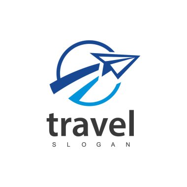 Seyahat acentası iş logosu. Ulaşım, lojistik dağıtım logosu tasarımı. kağıt havayolu illüstrasyonu.