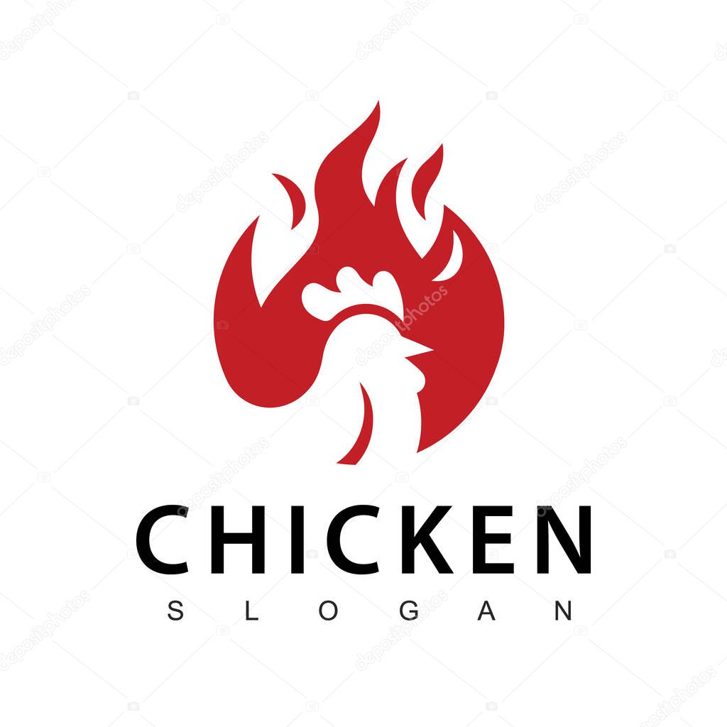 Fire chicken logo, hen flame hot symbol vector icon illustration, fast food restaurant icon