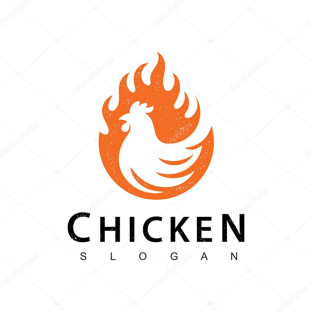 Fire chicken logo, hen flame hot symbol vector icon illustration, fast food restaurant icon
