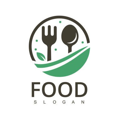 Yemek logosu. Tasarım menüsü restoranı veya kafesi için simge ve etiket
